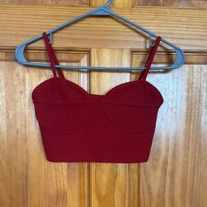 Garage Red Ribbed Crop Top
